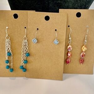 💐5/25 3 pair lot bundle multi chain dangle silver tone dainty rhinestone